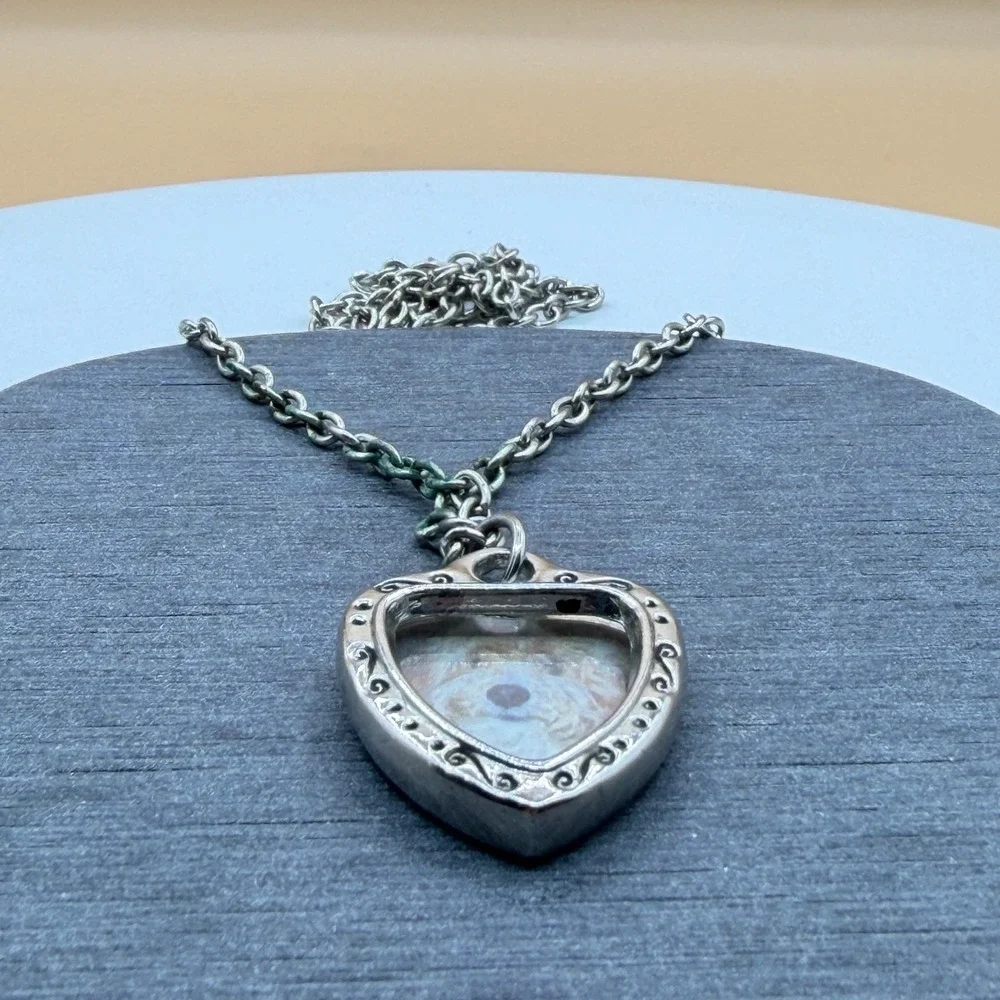 I Love My Dog Photo Frame Pendant Necklace Silver Tone Heart Pet Lover Jewelry